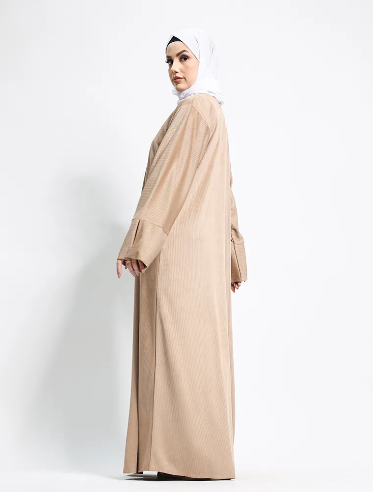 Beige Suede Feel Stretch Abaya
